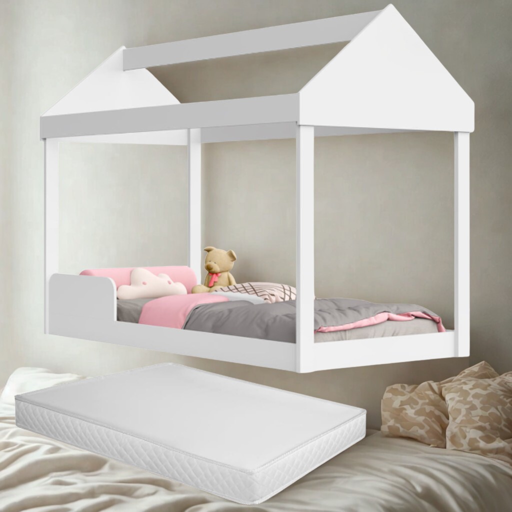 Cama Casa Castelo Montessoriana MDF Incluso Colchão Quarto Infantil Menina ou Menino Segurança