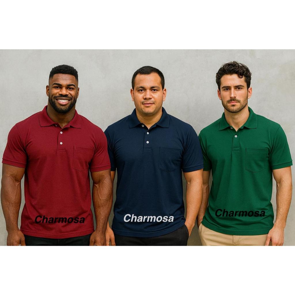 Kit 3 Camisas Polo Lisas com Bolso Masculinas – Algodão Premium, Cores Variadas