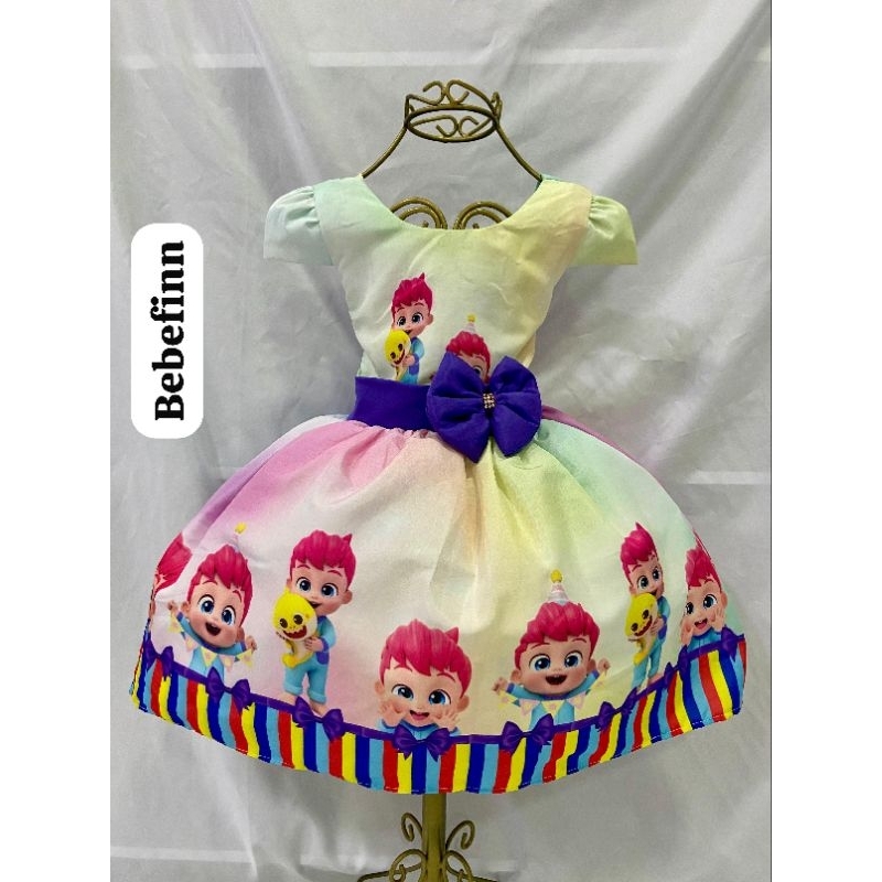Vestido temático infantil festa aniversário bebefinn luxo em Oferta na Shopee
