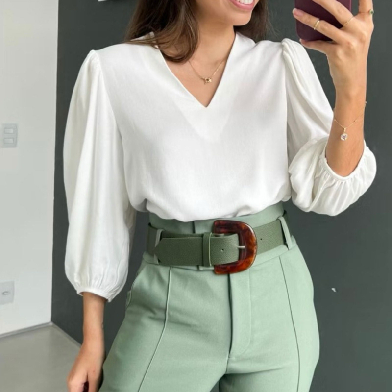 Blusa Feminina Manga 3/4 Novas Cores Verão Em Tecido Crepe Social Elegante Moda Evangélica