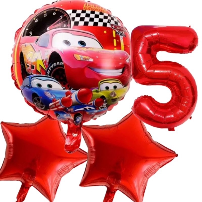 Kit 4 balões metalizado Mcqueen com estrelas e número em Oferta na Shopee