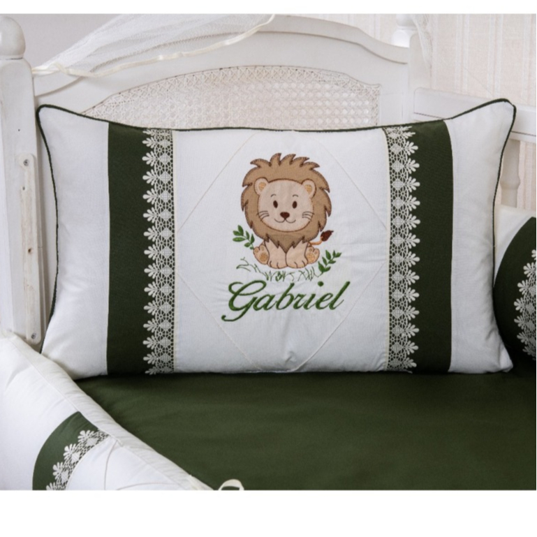 KIT PARA BERÇO BEBÊ 519 LEÃOZINHO PALHA/VERDE PERSONALIZAMOS COM  NOME DO SEU BEBÊ -COMSAIA DE BERÇO em Oferta na Shopee