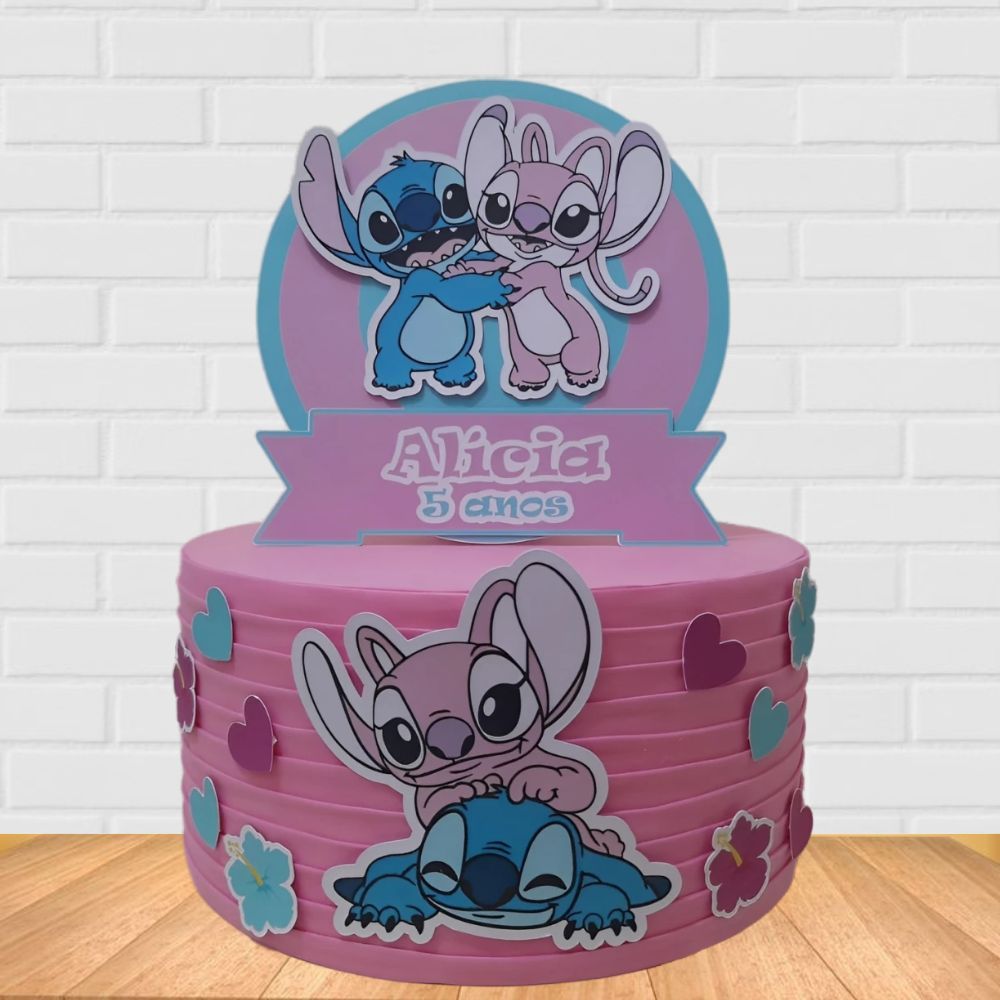 Bolo Fake de EVA - Stitch e Angel- Papelaria Personalizada- Bolo Cenográfico- Bolo de EVA- 15cm ou 20cm
