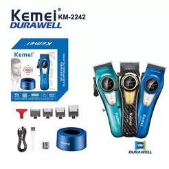 Maquina De Cortar Cabelo Recarregável com Base Profissional 9.000 RPM Kemei KM-2242