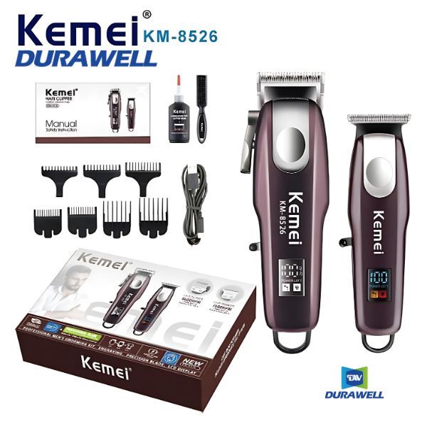 Maquina de Cortar Cabelo Profissional + Maquina de Acabamento Profissional Kemei KM 8526 em Oferta na Shopee