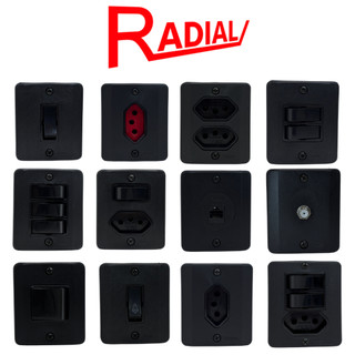 Radial Linha R Black Sobrepor Tomada Interruptor 4x2 10A/20A Tomadas Simples 10A Tomada 20A Tomada com Tecla Caixilho