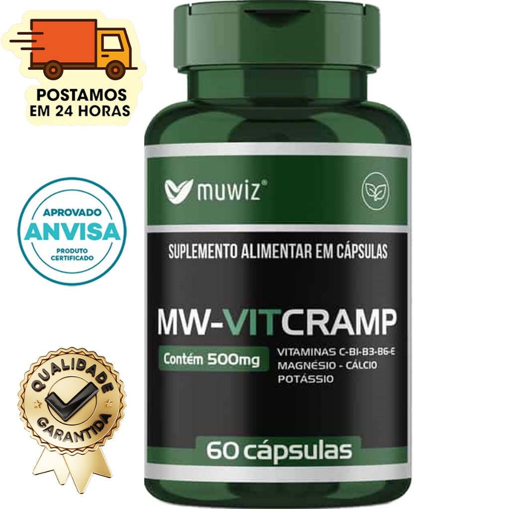 Magnésio + Cálcio + Potássio + Vitaminas - 60 Cápsulas 500mg - Muwiz em Oferta na Shopee