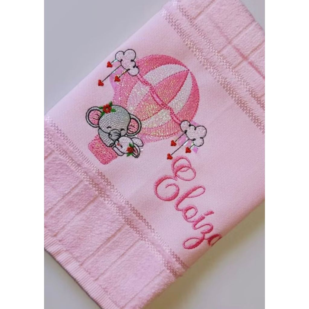 Toalha de Lavabo Bordada Personalizada - Elefantinha