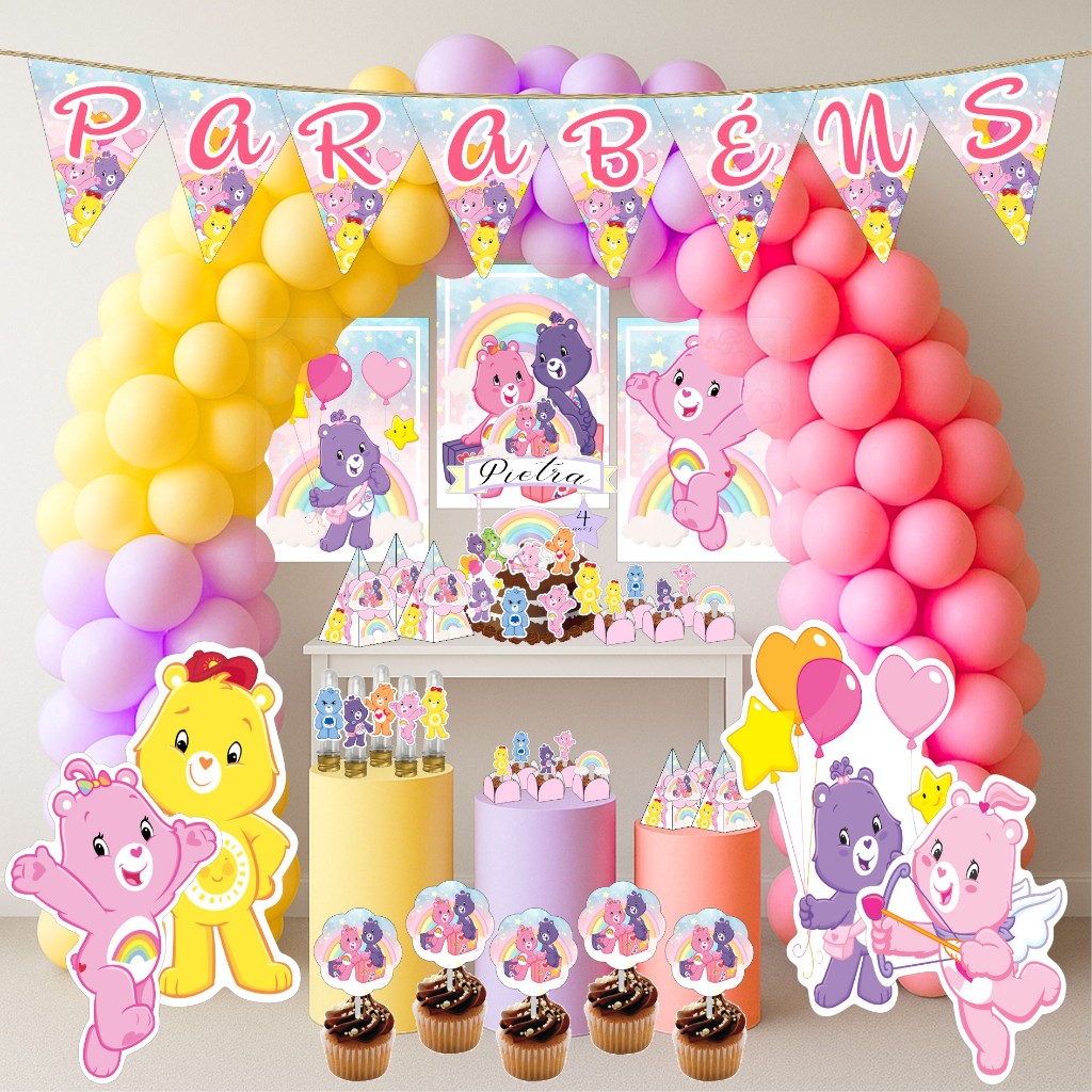 Kit Festa Aniversário Personalizado Ursinhos Carinhosos 78 itens-Decoração Mesversario Lembrancinhas