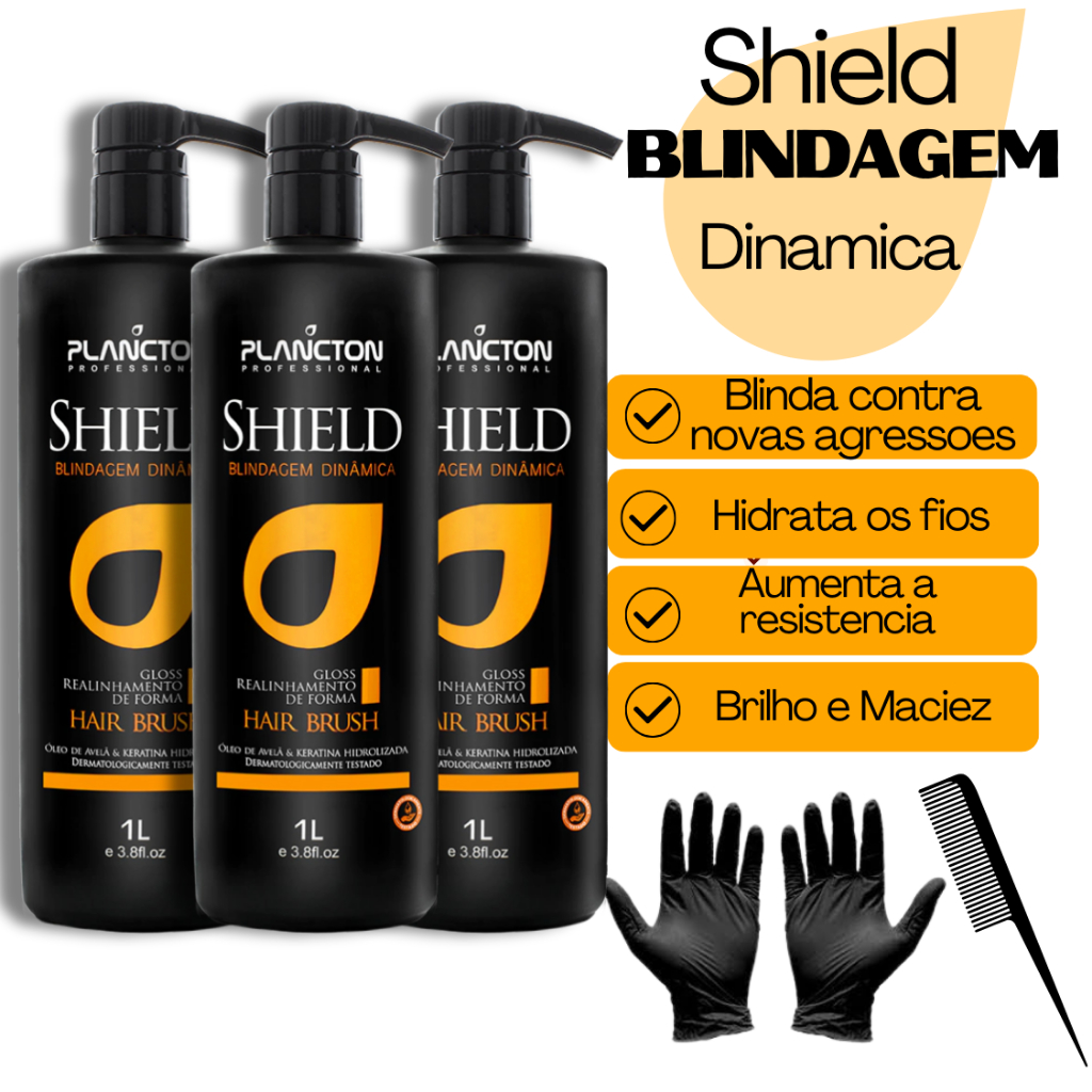 kit 3 Gloss Progressiva Shield Blindagem Dinâmica Sem Formol Plancton 1l