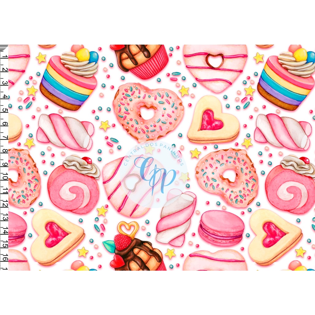 Tecido OXFORD estampado digital - Cozinha - Bolos e Doces - Pirulito - Sorvete em Oferta na Shopee