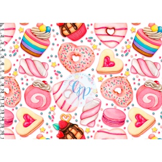 Tecido OXFORD estampado digital - Cozinha - Bolos e Doces - Pirulito - Sorvete em Oferta na Shopee
