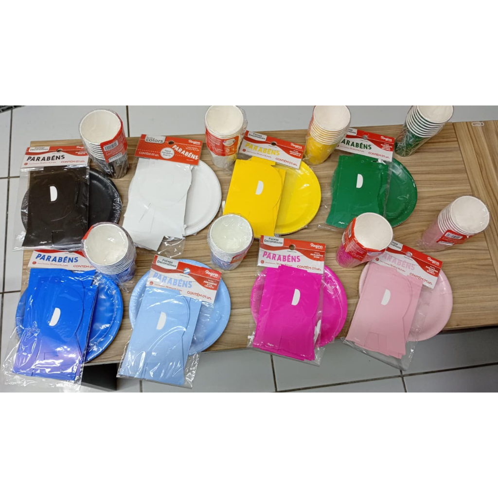 Kit Festa Colorida/ cor Única Colors Parabéns - Faixa Parabéns, Copo 200ml e Prato Sobremesa