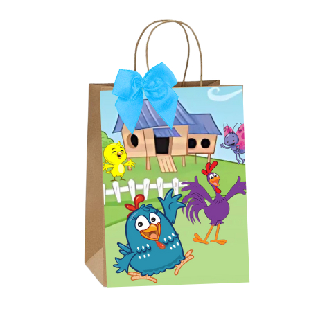 Sacolinhas Kraft Personalizadas Tema Galinha Pintadinha Festa de Aniversário Doces Balas Lembrancinhas Acompanha Laço