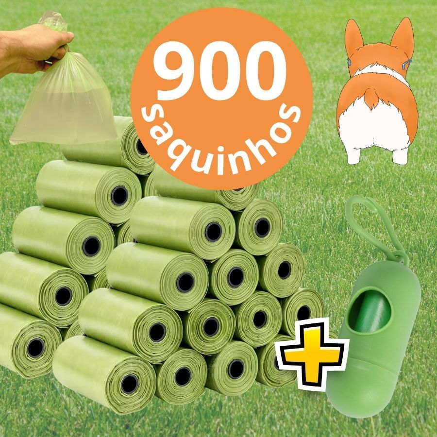Kit 900 Saquinhos Higiênicos Cata Caca para Cachorro, Cão, Pet, Gato e acompanha Suporte de Saquinho