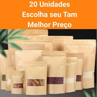 20 Un Saco Papel Kraft Fosco Stand Up Pouch C/ Visor Zip lock Hermético - Escolha Seu Tamanho em Oferta na Shopee