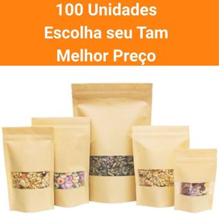 100 Un Saco Papel Kraft Fosco Stand Up Pouch C/ Visor Zip lock Hermético - Escolha Seu Tamanho em Oferta na Shopee