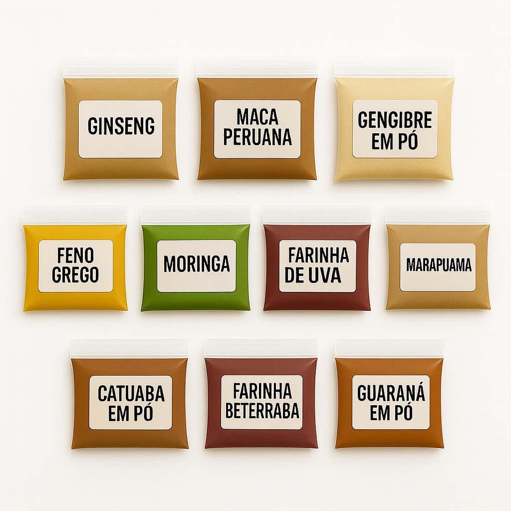 Pré Treino Natural Em Pó Kit Energético 10 Itens Ginseng Feno Grego Moringa Beterraba Uva Guaraná Marapuama Catuaba Maca