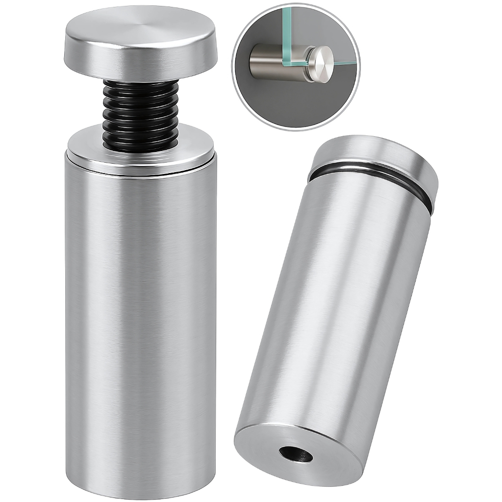 Kit 4 Unid Prolongador 25x100 Inox Suporte Vidro, Mad Painel Unidades Lojas Aço pressão proteção extensor
