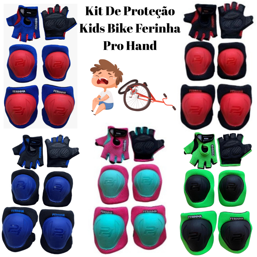 Kit Proteção Criança Ferinha Pro Hand Kids - luva/cotoveleira/joelheira - bike/patinete/skate/patins
