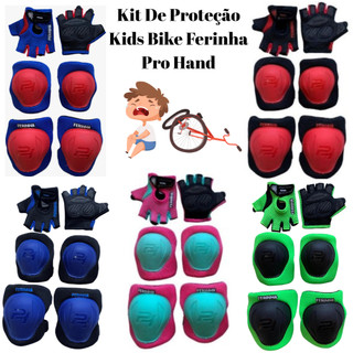Kit Proteção Criança Ferinha Pro Hand Kids - luva/cotoveleira/joelheira - bike/patinete/skate/patins