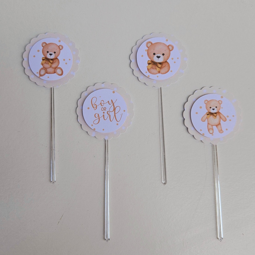 Topper para Doces ou Cupcake Personalizados Chá Revelação Ursinho Bege /Lembrancinha de Festa /Aniversário