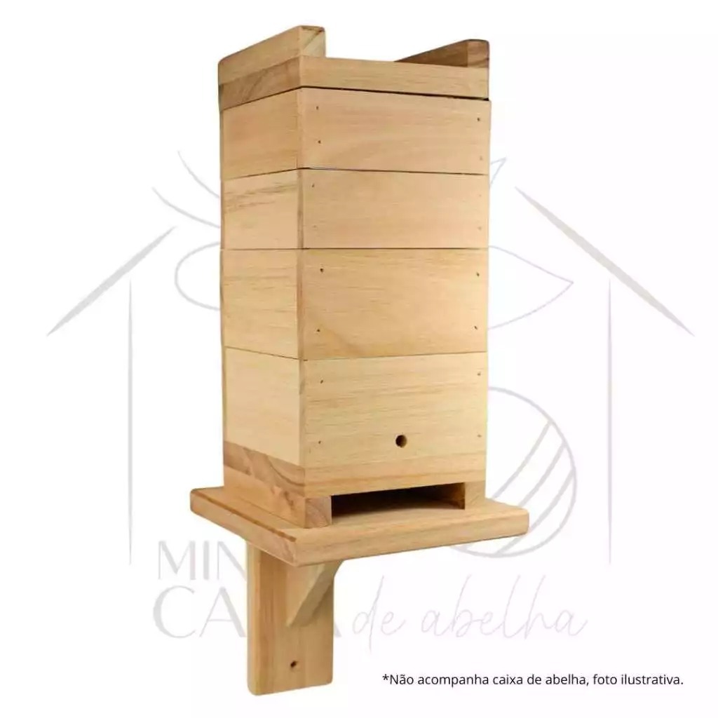 Kit Caixa Abelha e Suporte Parede Caixa INPA 10x10cm para Abelhas Sem Ferrão