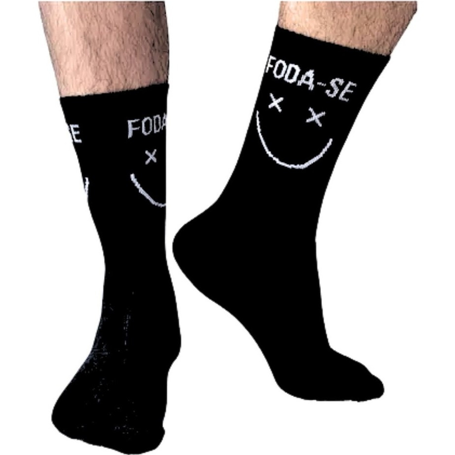 Meias Divertidas Hype Cano Alto Skate Crossfit Foda-se em Oferta na Shopee