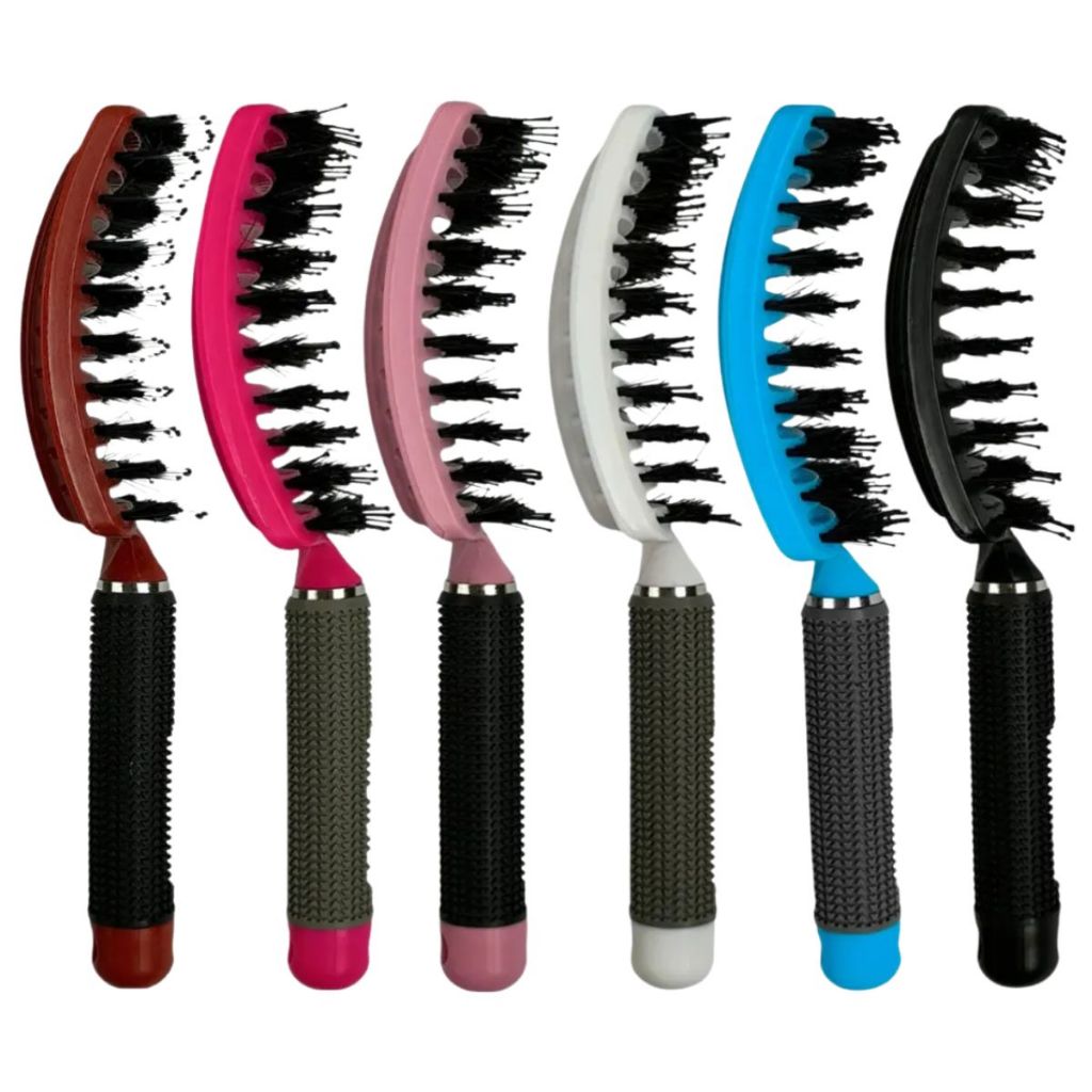 Kit 5 Escova De Cabelo Raquete Cerda Dupla Vazada Curva Sortida Cor Sortido