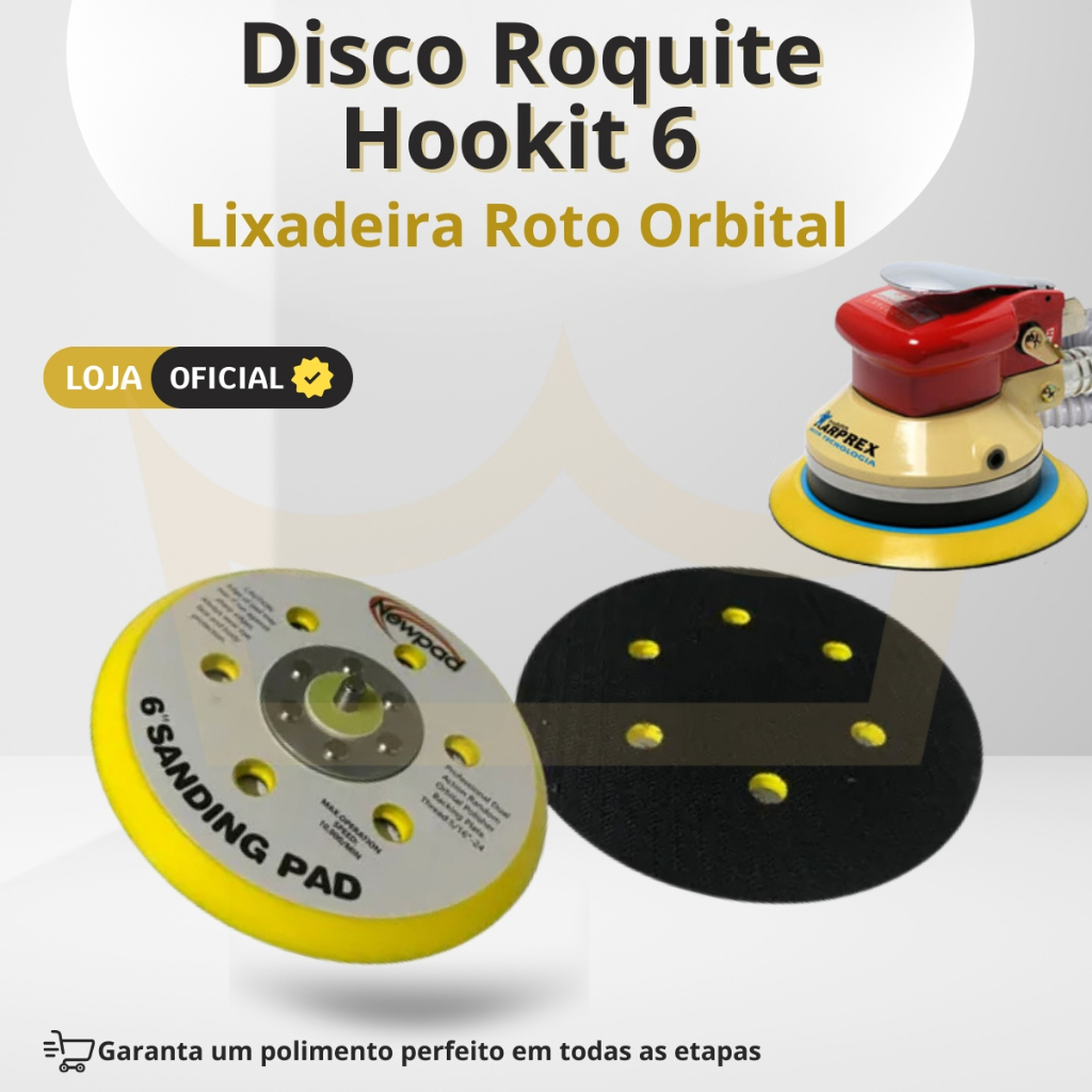 Disco Suporte Lixadeira Roto Orbital Roquite Hookit 6  Prato