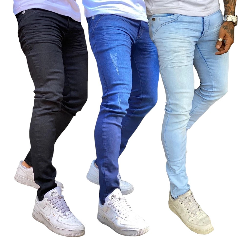 Kit 3 Calça Jeans Masculina Skinny Elastano Lycra em Oferta na Shopee