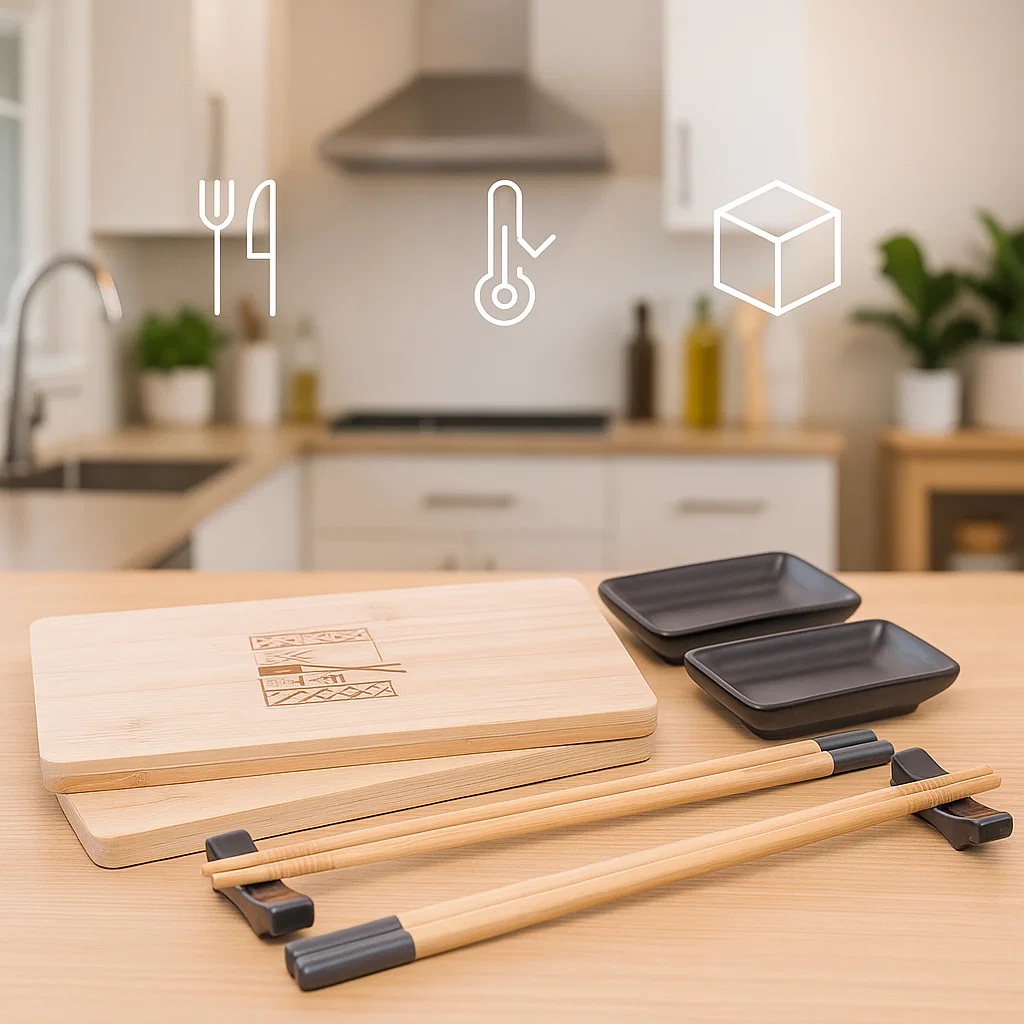Conjunto Sushi Premium: Molheiras, Suportes Porcelana, Hashi e Tábuas Bambu Sapporo