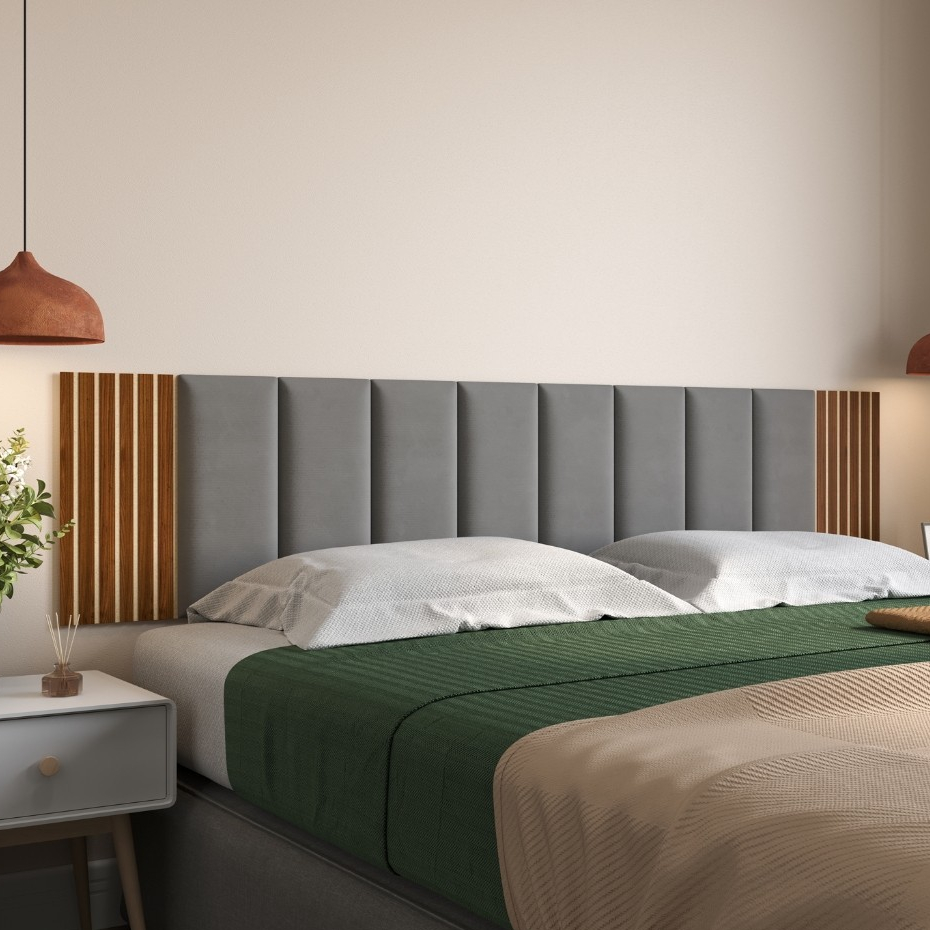 Combo 12 peças Cabeceira + Painel Ripado MDF para Cama de Casal King Quenn Infantil - Kit ...