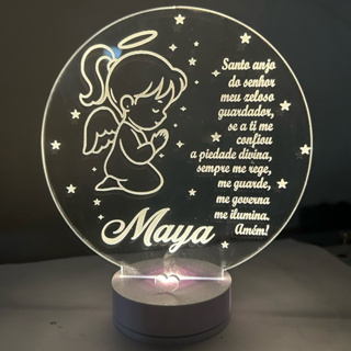 luminária Personalizada 3D Abajur a Bateria ou USB Oração Santo Anjo em Oferta na Shopee