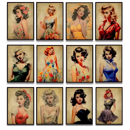Kit 10 Quadros Decorativos Moda Vintage Pinup Menina Decoração Retro em Oferta na Shopee