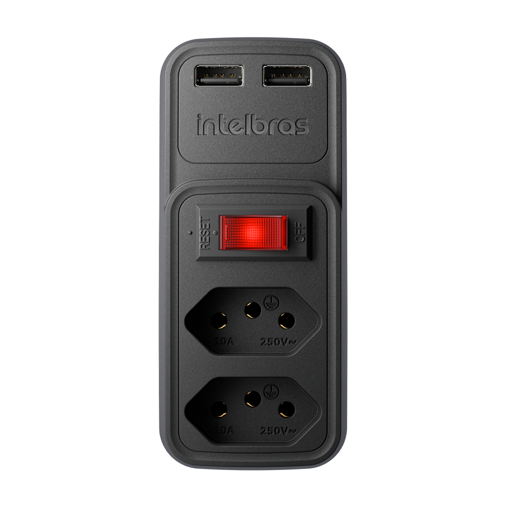 Tomada Adaptador Com Usb Carregador Duplo Ate 4 Aparelhos Intelbras Eac 202 Protetor P/ Equipamentos