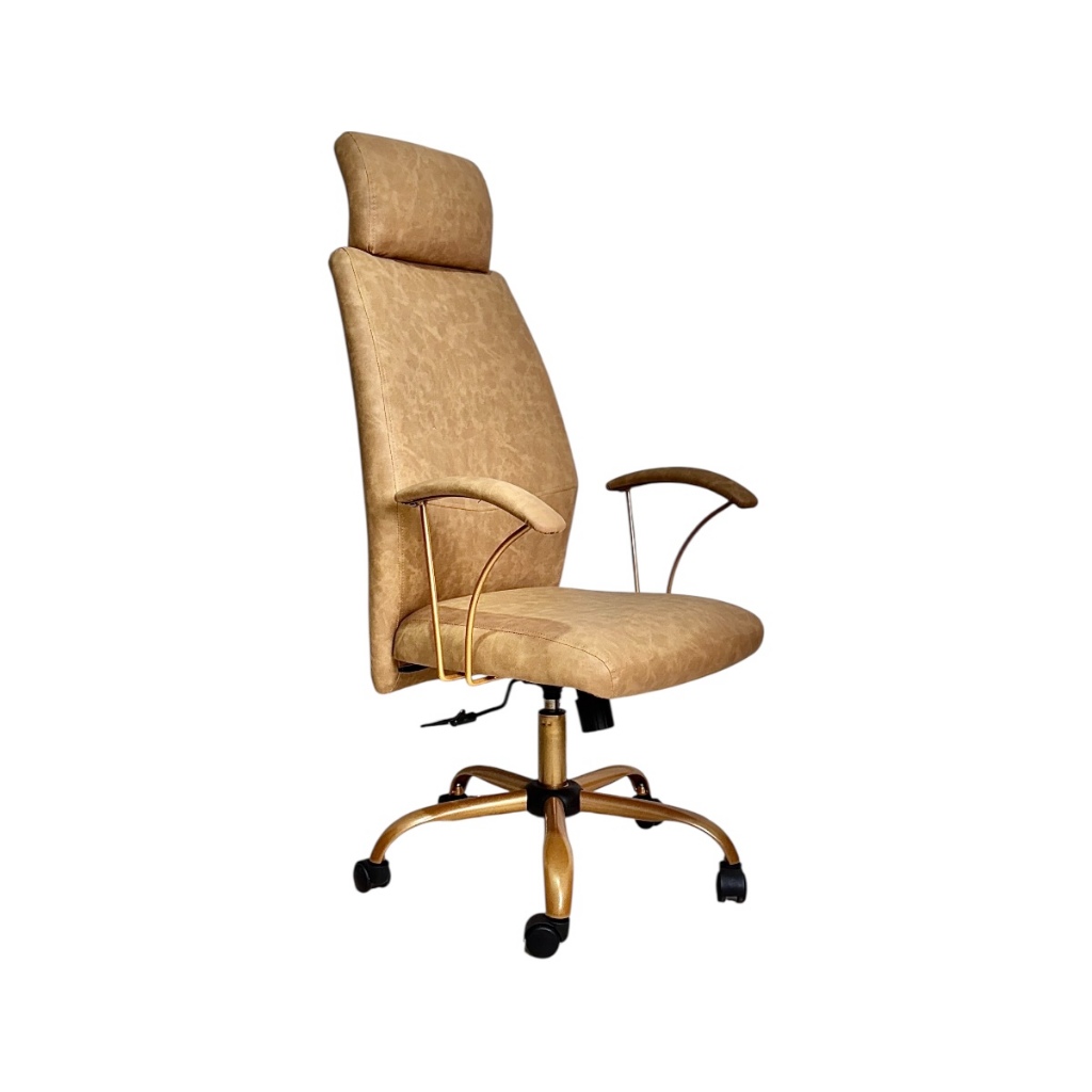 Cadeira de Escritório Ferrara Courissimo Caramelo- Base Giratória Dourada