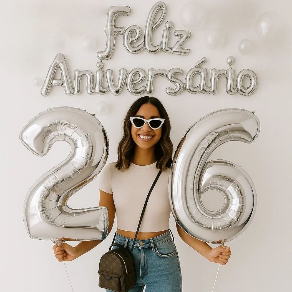 Kit Balão Feliz Aniversário + 2 Números 70cm Foto Blogueira Decoração Fácil