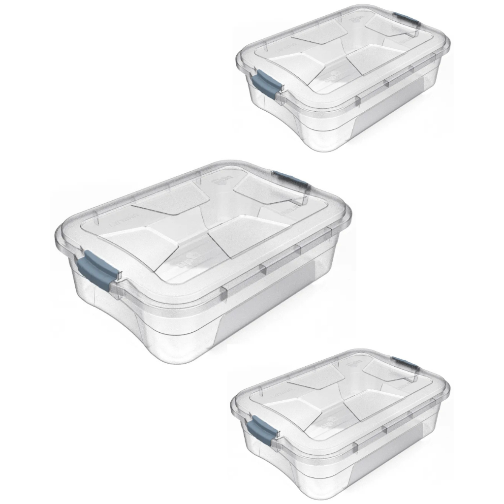 Kit 3 Caixas Transparente com Tampa e Trava 6L Uninjet