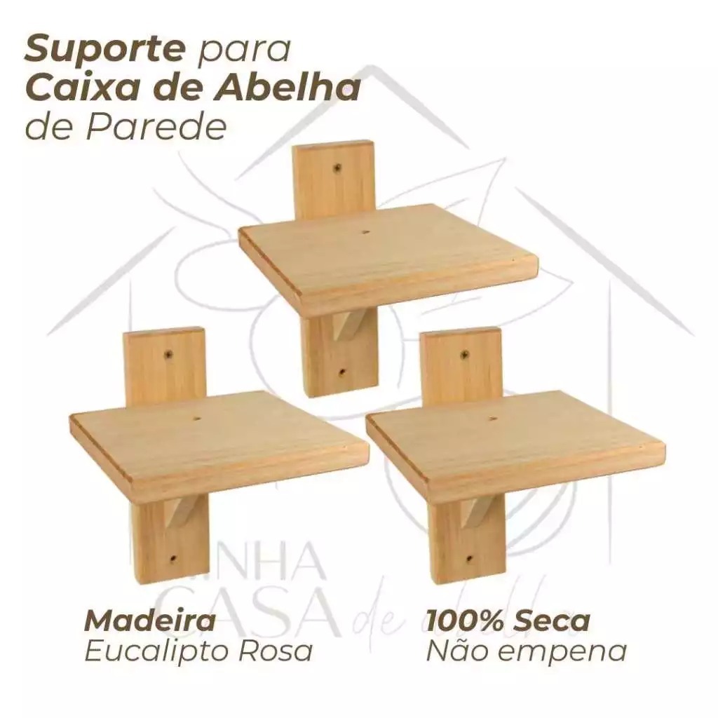 Kit 3 Suportes de Parede para Caixa de Abelhas Sem Ferrão – Jataí Mirim Mandaçaia Uruçu