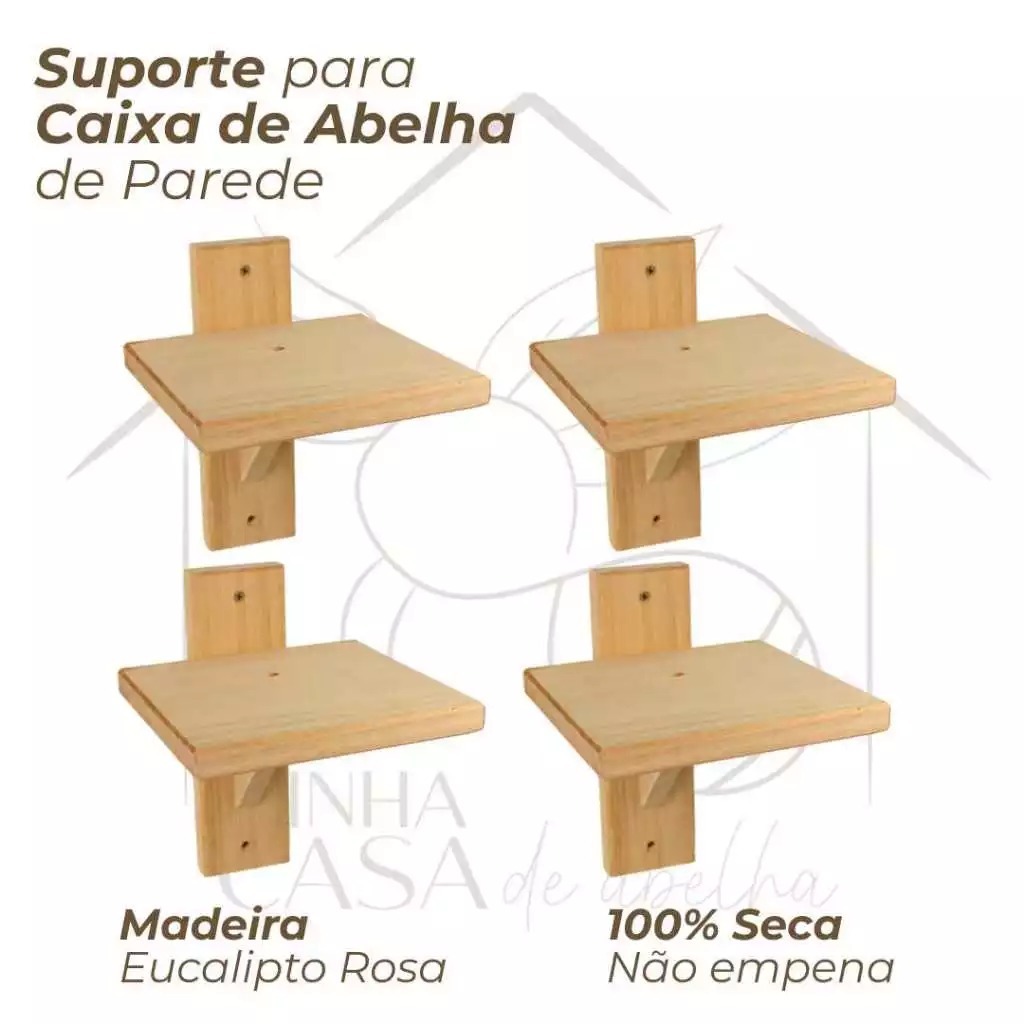 Kit 4 Suportes de Parede para Caixa de Abelhas Sem Ferrão – Jataí Mirim Mandaçaia Uruçu