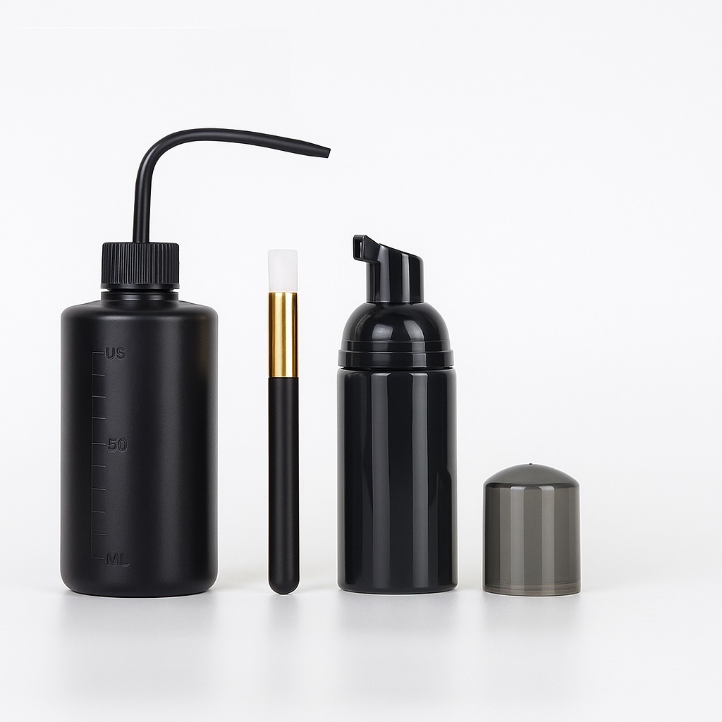 Kit  Limpeza Pump Espumador + Pisseta + Pincel De Limpeza Facial Cílios