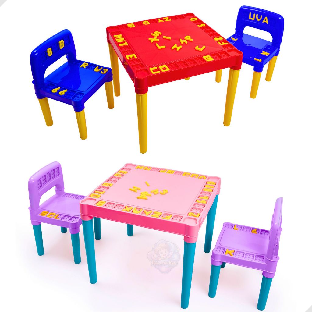 Mesinha Mesa Didática Infantil 2 Cadeiras Tritec Criança Menina Menino Colorido