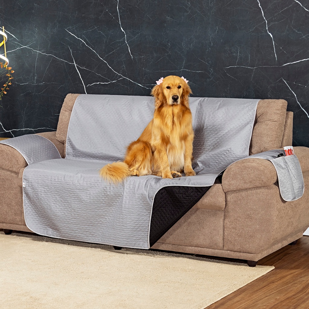 Capa Protetor Impermeável Dupla Face Para Sofá de 4 Lugares Padrão Cinza/Preto