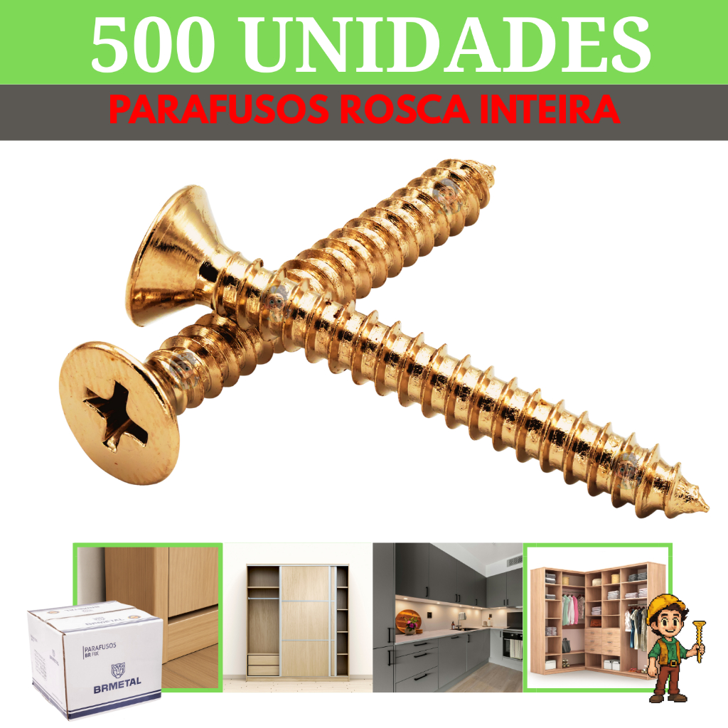 Parafuso Philips 40x16 40x25 40x35 40x40 40x50 - Kit 500 Unidades para Madeira MDF Marcenaria Móveis