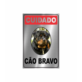 PLACA CÃO BRAVO ROTTWEILER - TAMANHO 30X20 CM EM ALUMÍNIO - COM FITA DUPLA FACE PARA COLAR em Oferta na Shopee