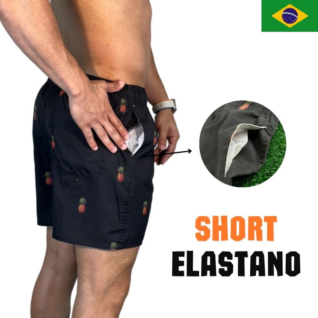Short Masculino ELASTANO Secagem Rápida Corrida Academia elastano Estampado Tactel Premium