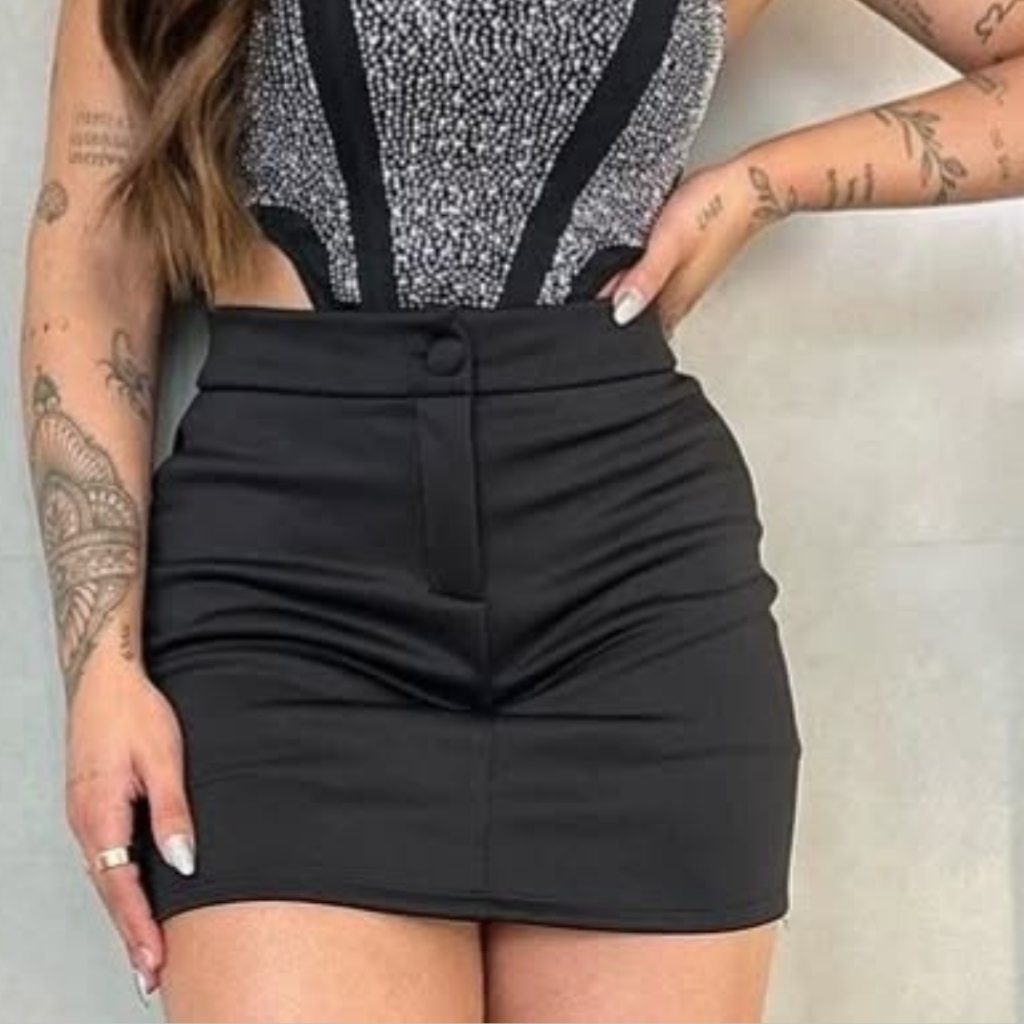 Short Saia Feminino Neoprene Alfaiataria Verão Candy Colors Cores do Momento, Moda Casual Tecido Premium Confortável