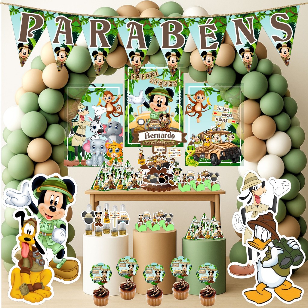 Kit Festa Aniversário Personalizado MICKEY SAFARI 78 itens - Decoração Mesversario Lembrancinhas