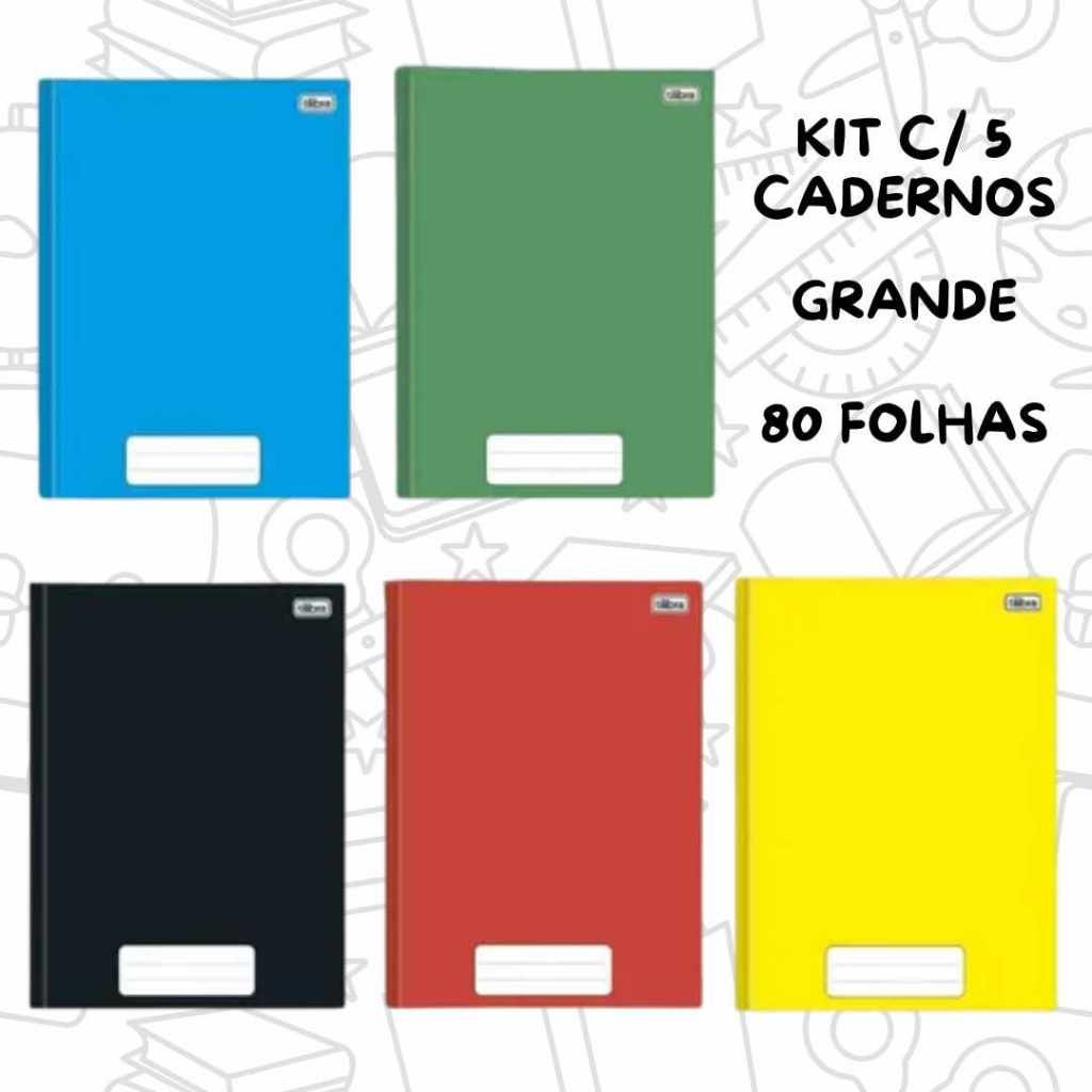 Kit c/5 Cadernos Grande A4 Brochura 80 folhas Capa Dura Brochurão Tilibra ou Jandaia em Oferta na Shopee